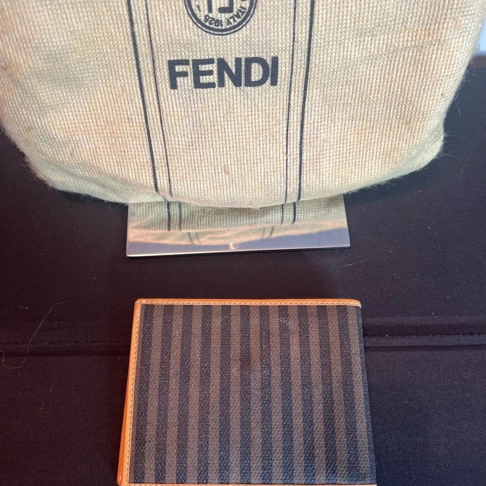 Fendi Striped Wallet with Tan Trim